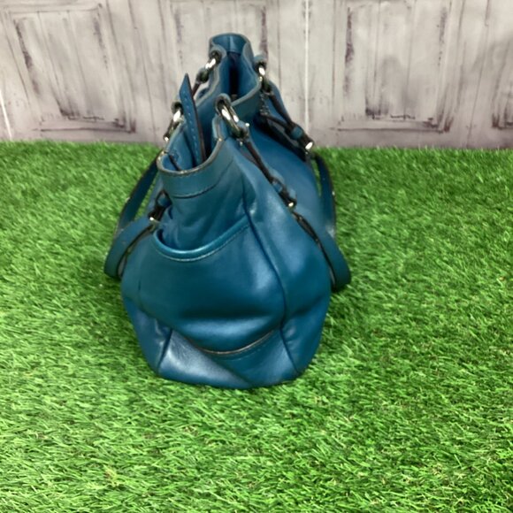 COACH Blue Leather Pleated Gallery East West Tote Handbag 17721 - Picture 4 of 16